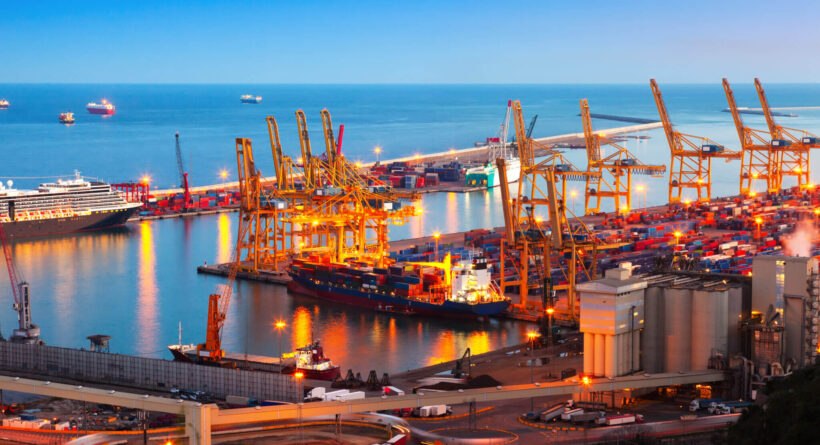Industrial port de Barcelona in evening. Spain